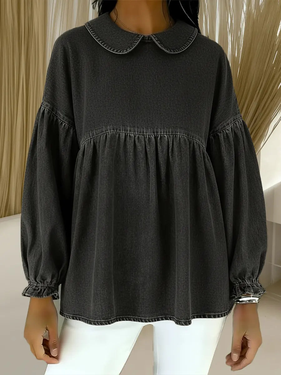 Women's casual Peter Pan collar denim cotton top