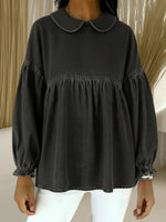 Women's casual Peter Pan collar denim cotton top