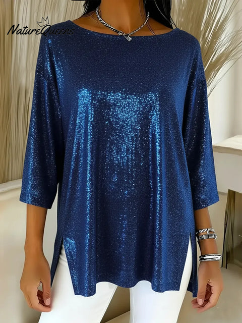 Women's Sparkly Christmas Round-neck Top