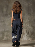 Casual Athletic Two-piece Set: Sleeveless Cotton Top With Half-zip And Pants