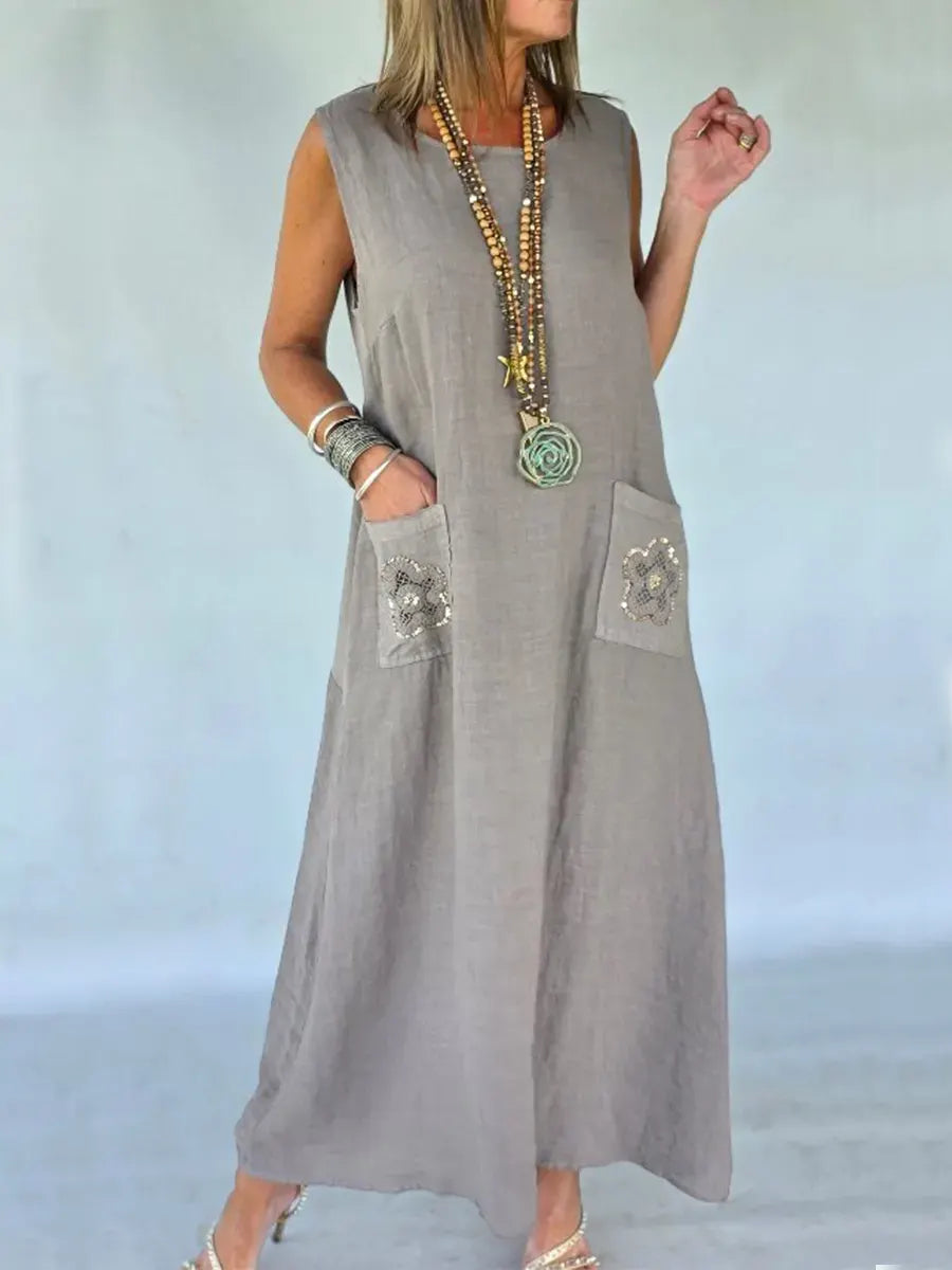 Women's Cozy Linen And Cotton Sleeveless Dress