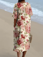 Women's Floral Pattern Art Print Casual Cotton Dress