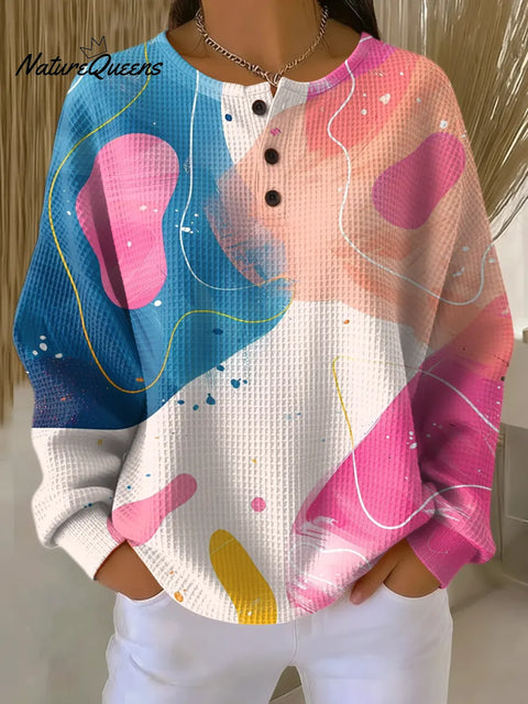 Women's Abstract Pattern Art Print Casual Waffle Sweatshirt