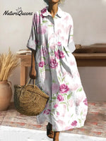 Women's Retro Floral Art Print Pleated Peter Pan Collar Casual Dress