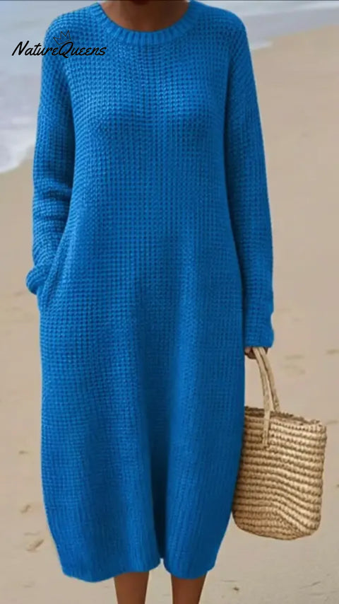 Women's Crew Neck Knitted Sweater Dress