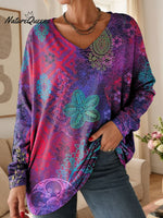 Women's Lovely Floral Flowers Pattern Art Print V-neck Casual Cotton T-shirt