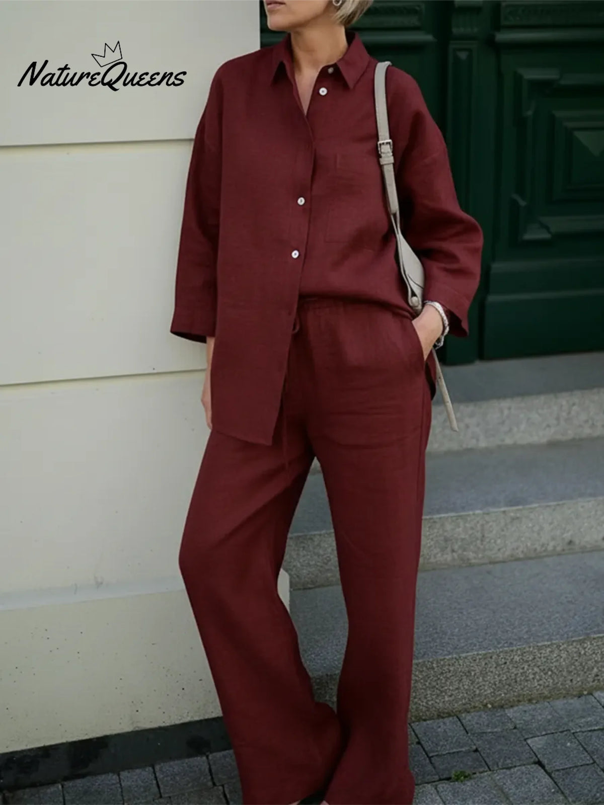 Effortless Elegance Linen Shirt And Wide-leg Pants Two-piece Set