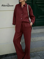 Effortless Elegance Linen Shirt And Wide-leg Pants Two-piece Set