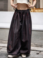 Women's Vintage-print Cotton Wide-leg Pants — Loose-fit Casual Trousers With Elastic Waist