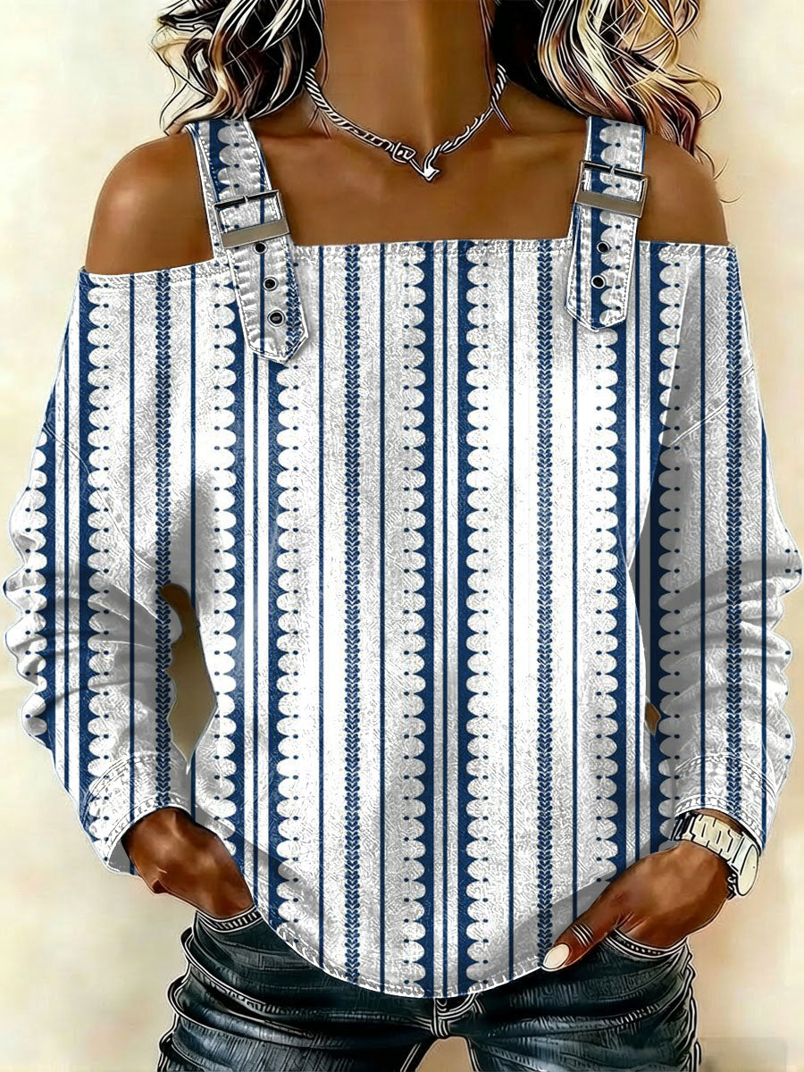 Women‘s Vintage Geometry Pattern Art Print Casual Cotton Shirt