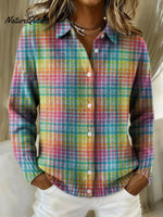 Women's Rainbow Plaid Printed Collared Sweater