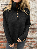 Women's Stand-up Collar Knit Solid Color Button Casual Loose Sweater