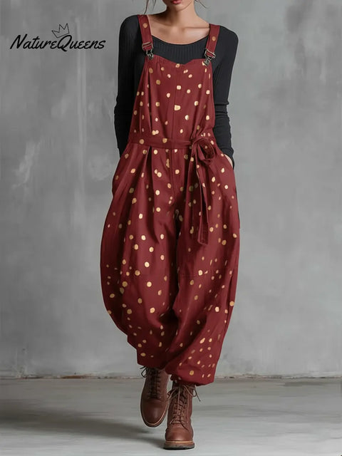 Women's Casual Gold Polka Dot Cotton Jumpsuit