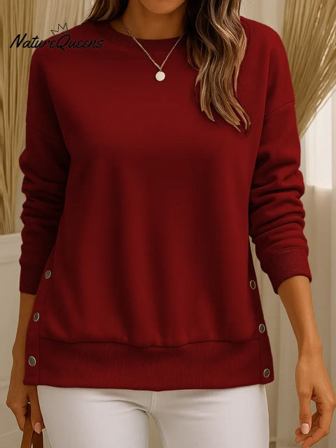 Women's Solid Color Crew Neck Long Sleeve Casual Loose Sweatshirt