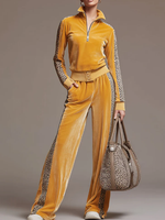 Casual Sporty Retro Leopard Print Sweatshirt And Wide-leg Pants Two-piece Set