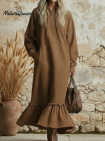 Elegant Zippered Hooded Loose Cotton Dress