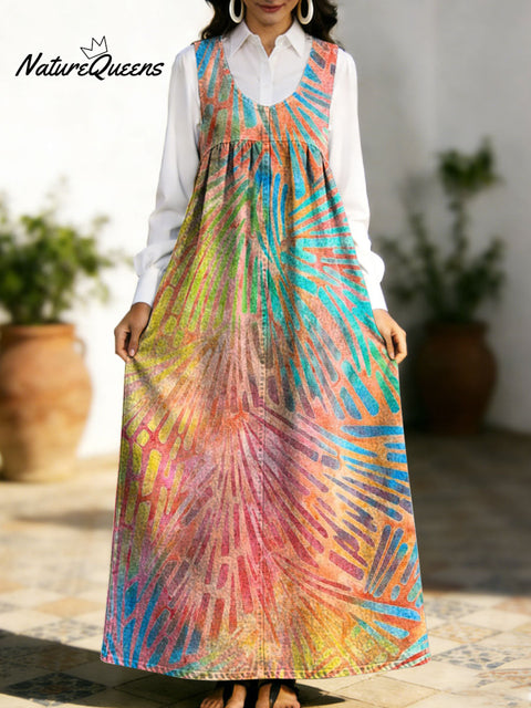 Women's Retro Geometry Colorful Gradient Pattern Art Print Casual Cotton Denim Dress