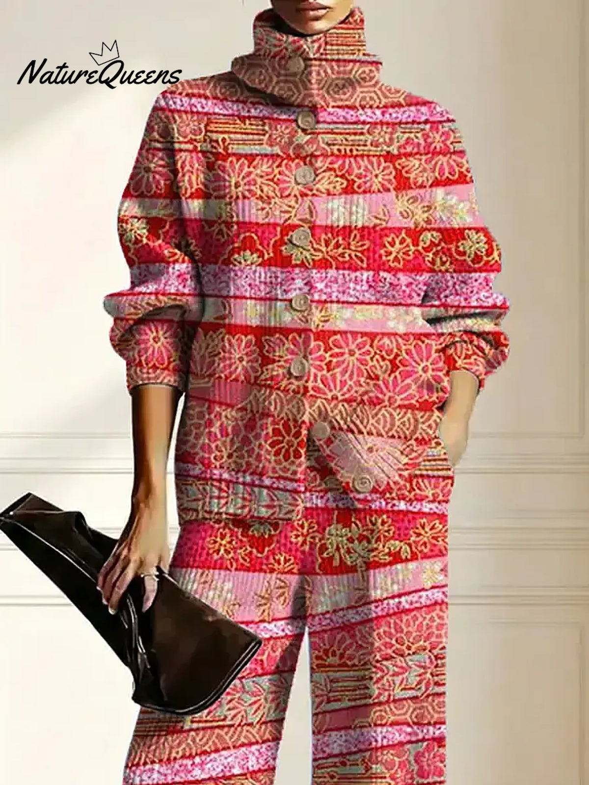 Women's Floral Pattern Art Print Casual Cotton Knitted Suits