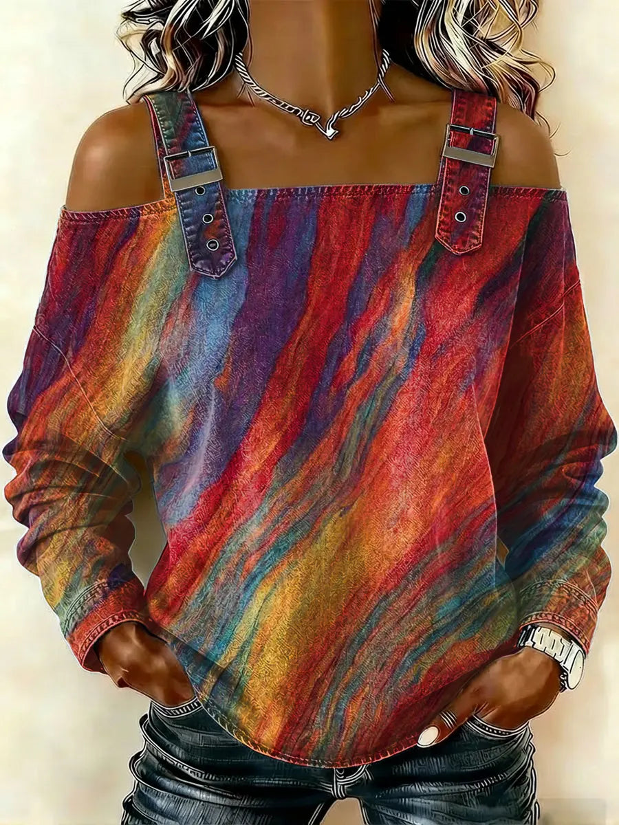 Women‘s Abstract Pattern Art Print Casual Cotton Denim Shirt