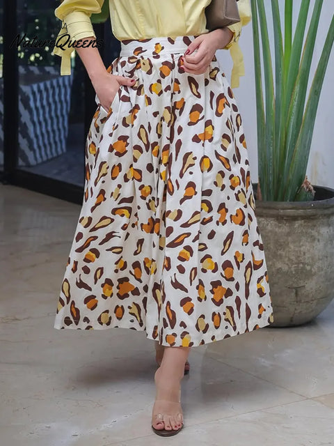 Women's Abstract Print High-waisted Casual Loose A-line Cotton Midi Skirt