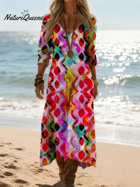 Women's Abstract Pattern Art Print Casual Cotton Dress