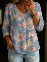 Women's Floral Pattern Art Print Casual Cotton Shirt