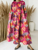 Women Love Pattern Art Print Casual Denim Dress