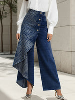 Women's Vintage Simple Patterns Print High-waisted Relaxed Fit Wide-leg Jeans With A Stylish Design.