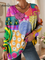 Women's Lovely Floral Flowers Pattern Art Print V-neck Casual Cotton T-shirt