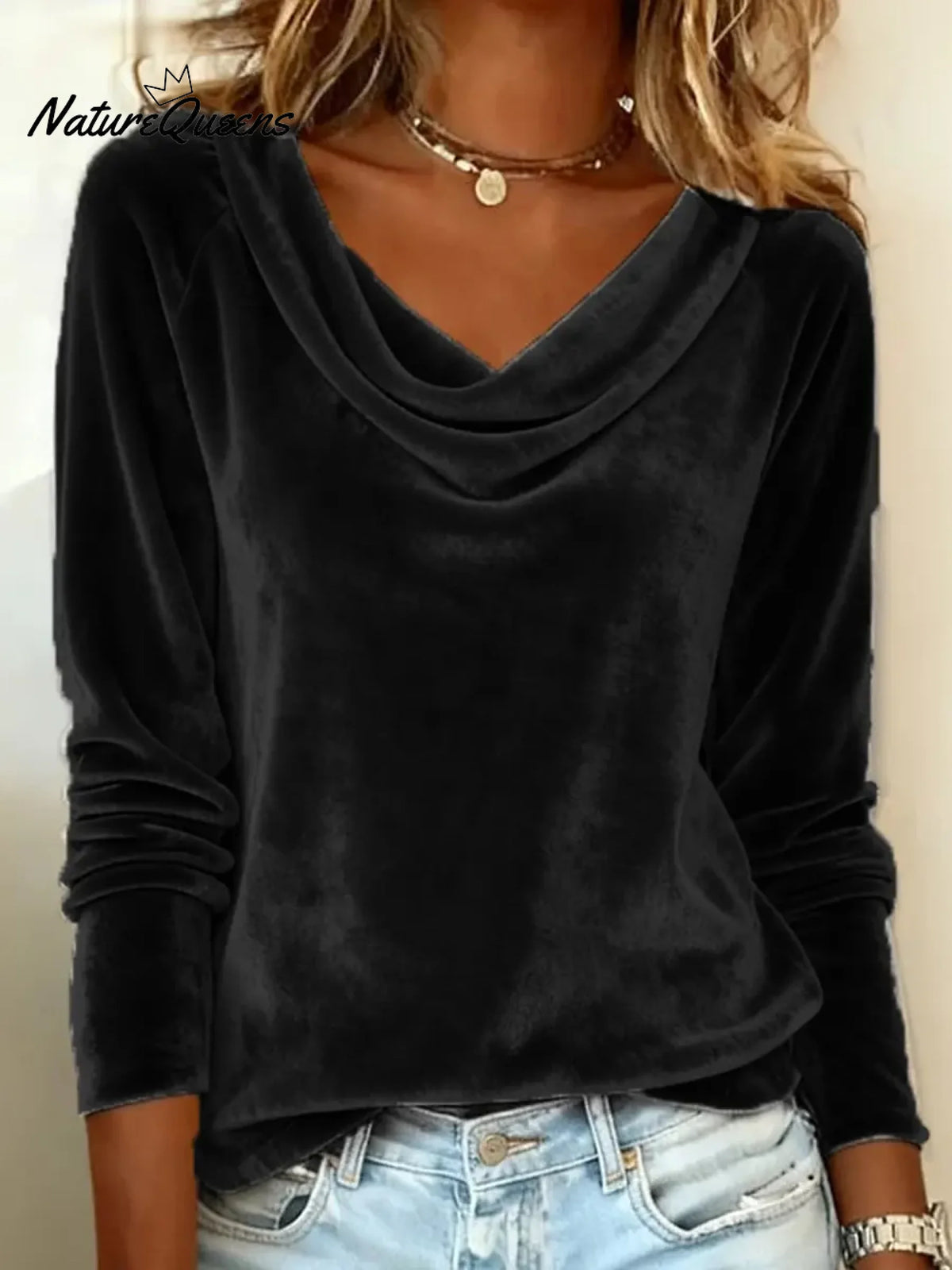 Women's Velvet Draped Neck Top
