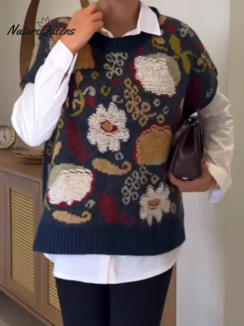 Women's Casual Floral Sleeveless Sweater Vest