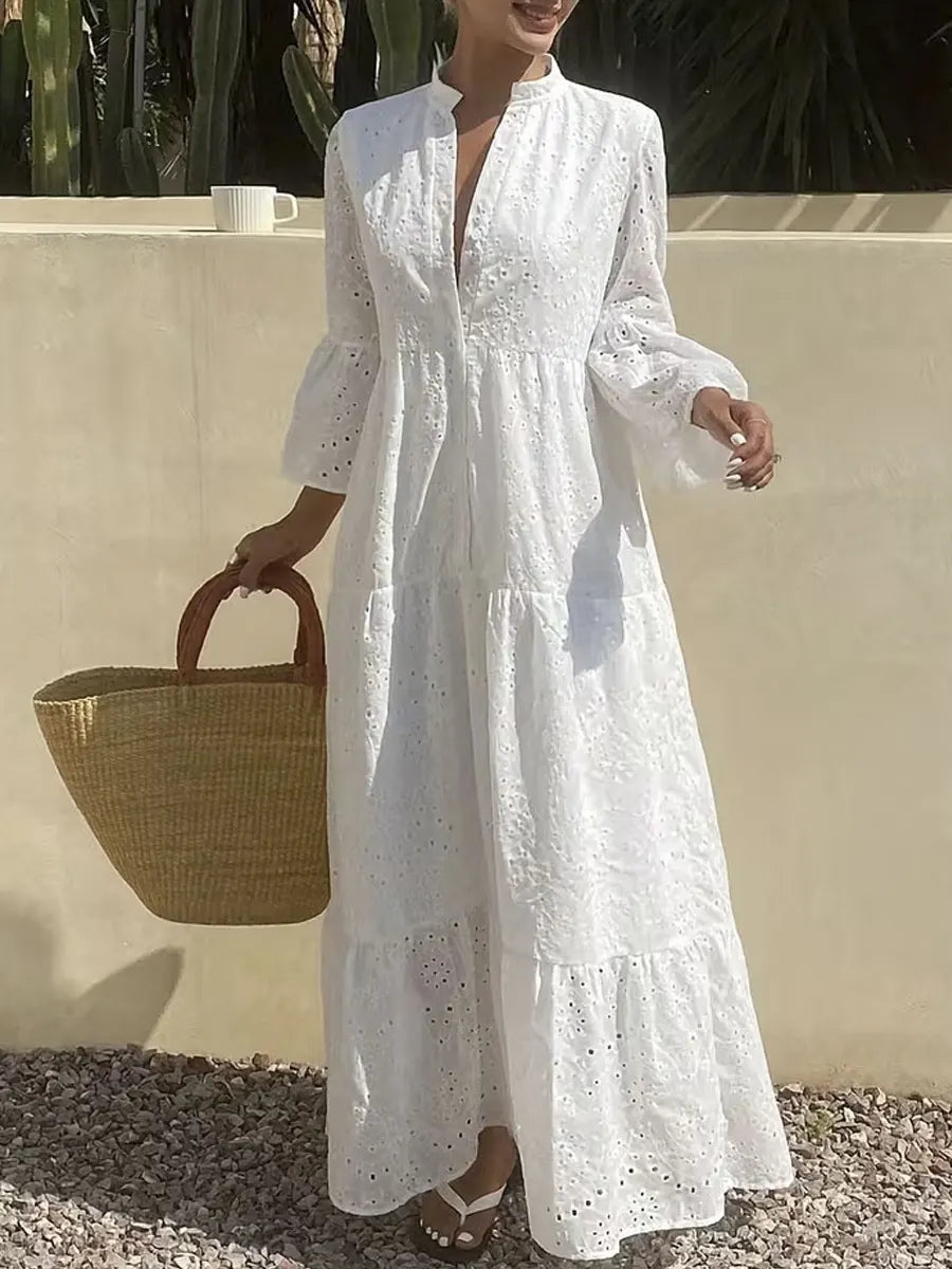 Women's Loose Retro Style Hollow Cotton Long Dress