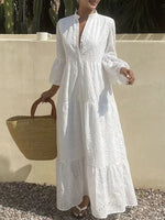 Women's Loose Retro Style Hollow Cotton Long Dress