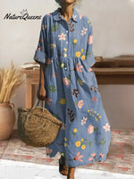 Women's Retro Floral Art Print Pleated Peter Pan Collar Casual Dress