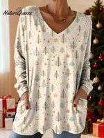 Women's Christmas Tree Pattern Art Print Casual Cotton T-shirt