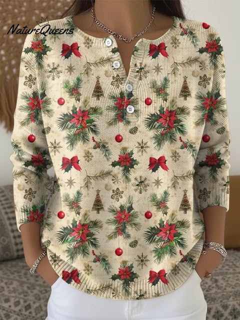 Christmas Print Buttoned Cardigan Sweater