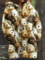 Women's Funny Dogs Pattern Art Print Casual Fleece Coat