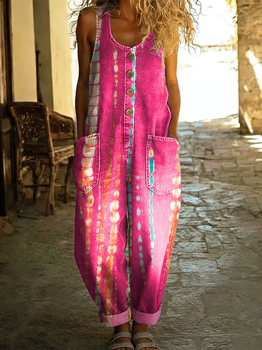 Women's Minimalist Geometric Abstract Casual Cotton Vest Denim Jumpsuit