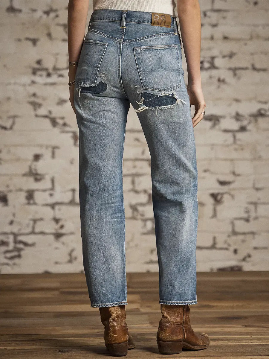 Women's Vintage Pattern Art Print Casual Cotton Denim Jeans