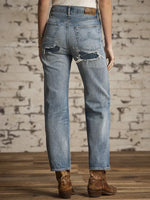 Women's Vintage Pattern Art Print Casual Cotton Denim Jeans