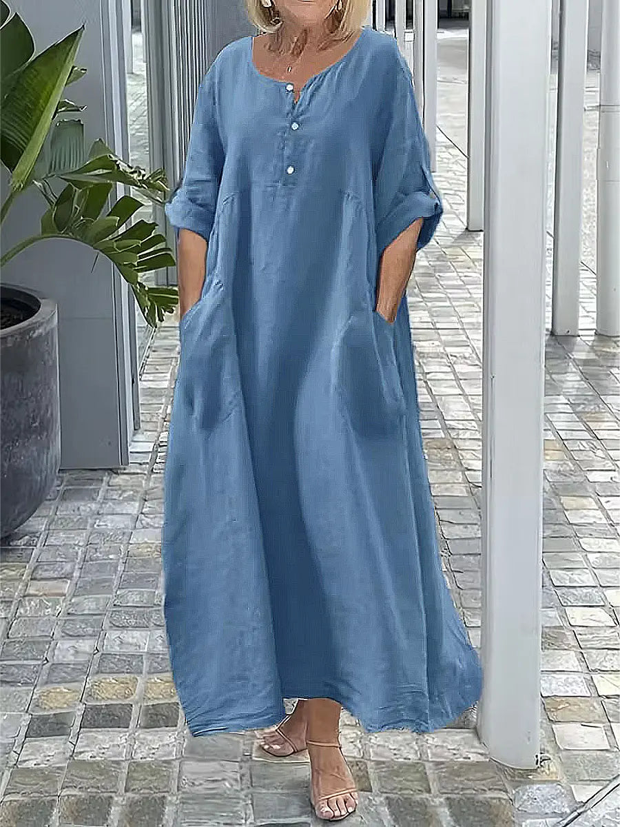 Women's Solid Color Casual Art Cotton Linen Long Dress