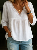 Women's 3/4-sleeve V-neck Lace Trim Top