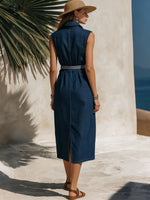 Women's Retro Sleeveless Collared Denim Dress