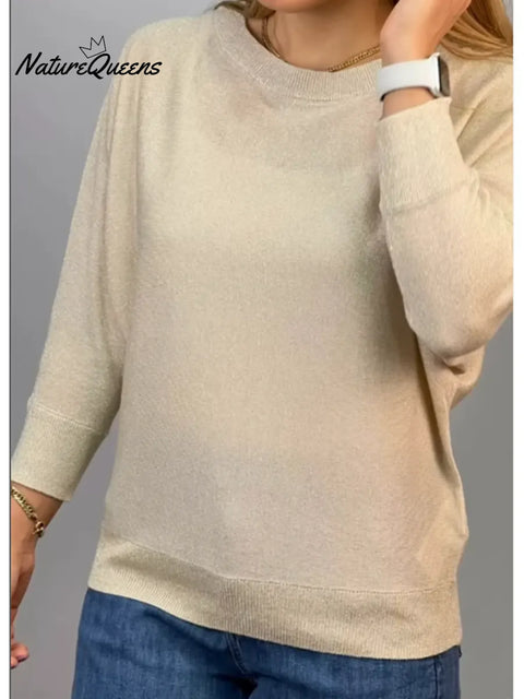 Women's Boat Neck Shiny Knit Sweater