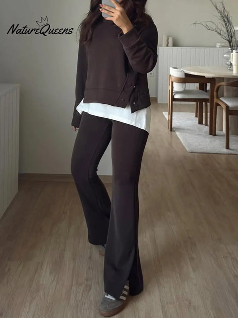 Women's Casual Cotton Hooded Sweatshirt And Pants Two-piece Set