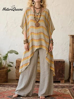 Women's Loose-fitting Cotton And Linen Top, Shorter In The Front And Longer In The Back