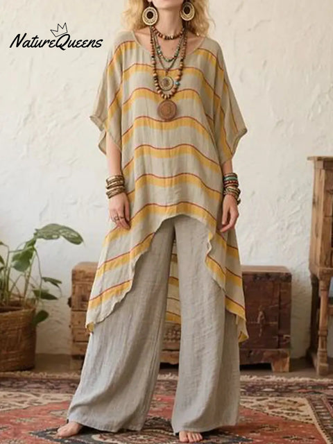 Women's Loose-fitting Cotton And Linen Top, Shorter In The Front And Longer In The Back