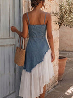 Stylish Casual Patchwork Chiffon And Denim Camisole Dress