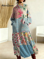 Women's Floral Pattern Art Print Casual Cotton Knitted Dress