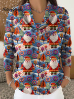 Women's VintageChristmas Embroidery Art Print Cowl Neck Sweater